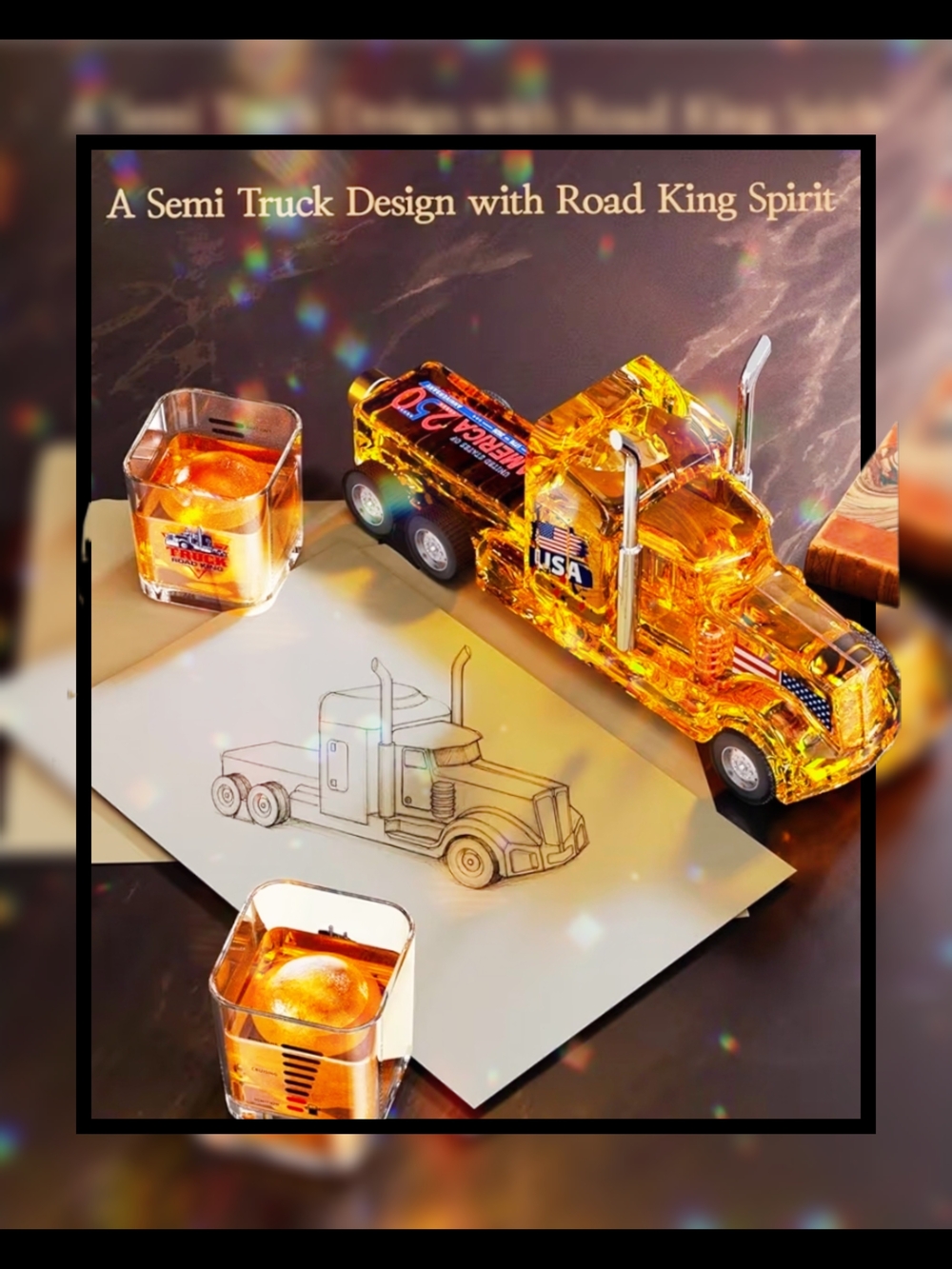✨️ NEW ✨️ Vintage Looking Semi Truck Whiskey Decanter Gift Set ✨️